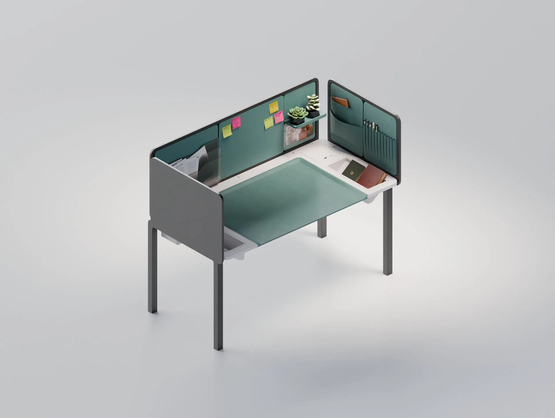Academia desk, three-quarter view