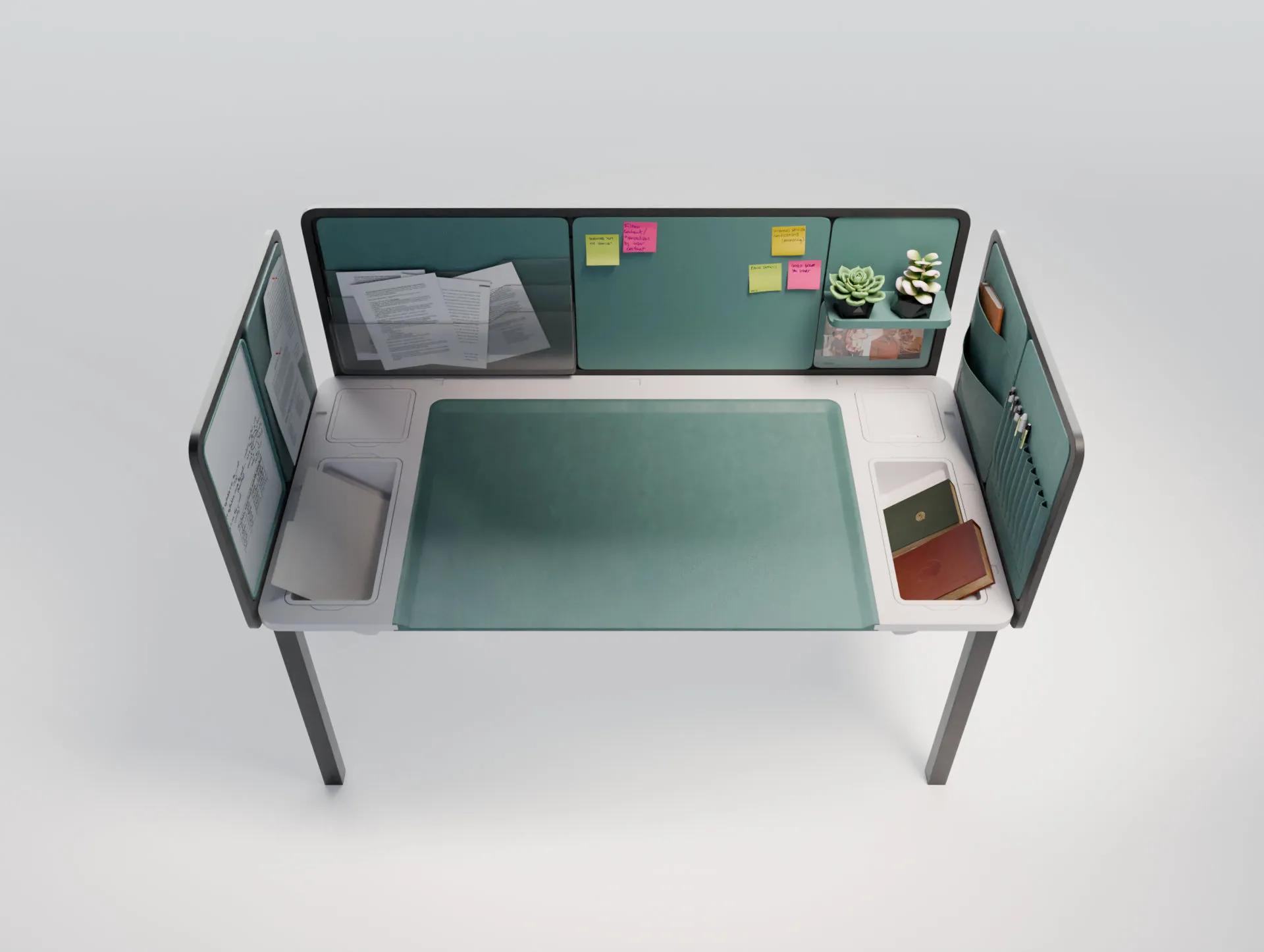 Academia desk, top-down view