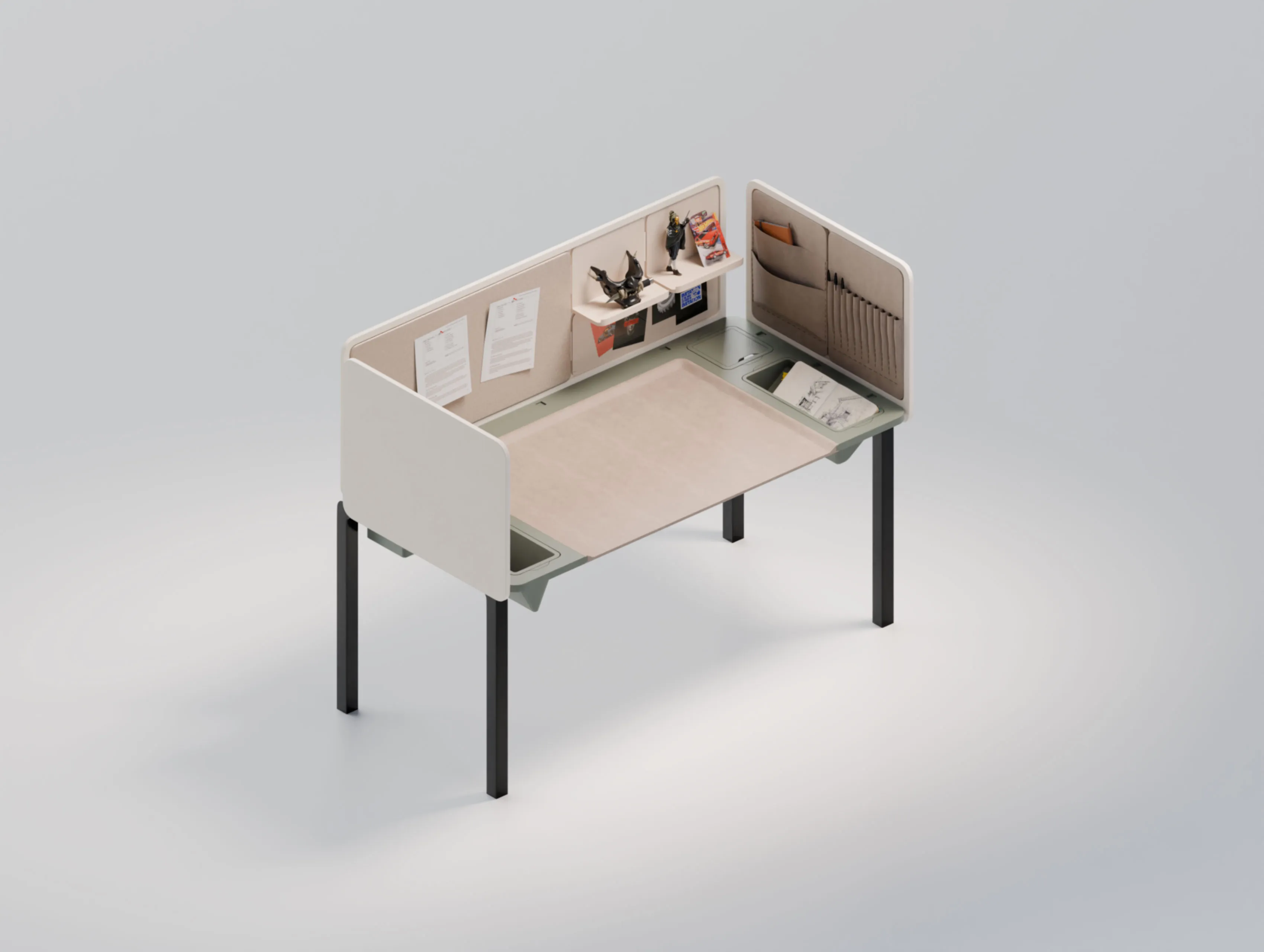 Creative desk, three-quarter view