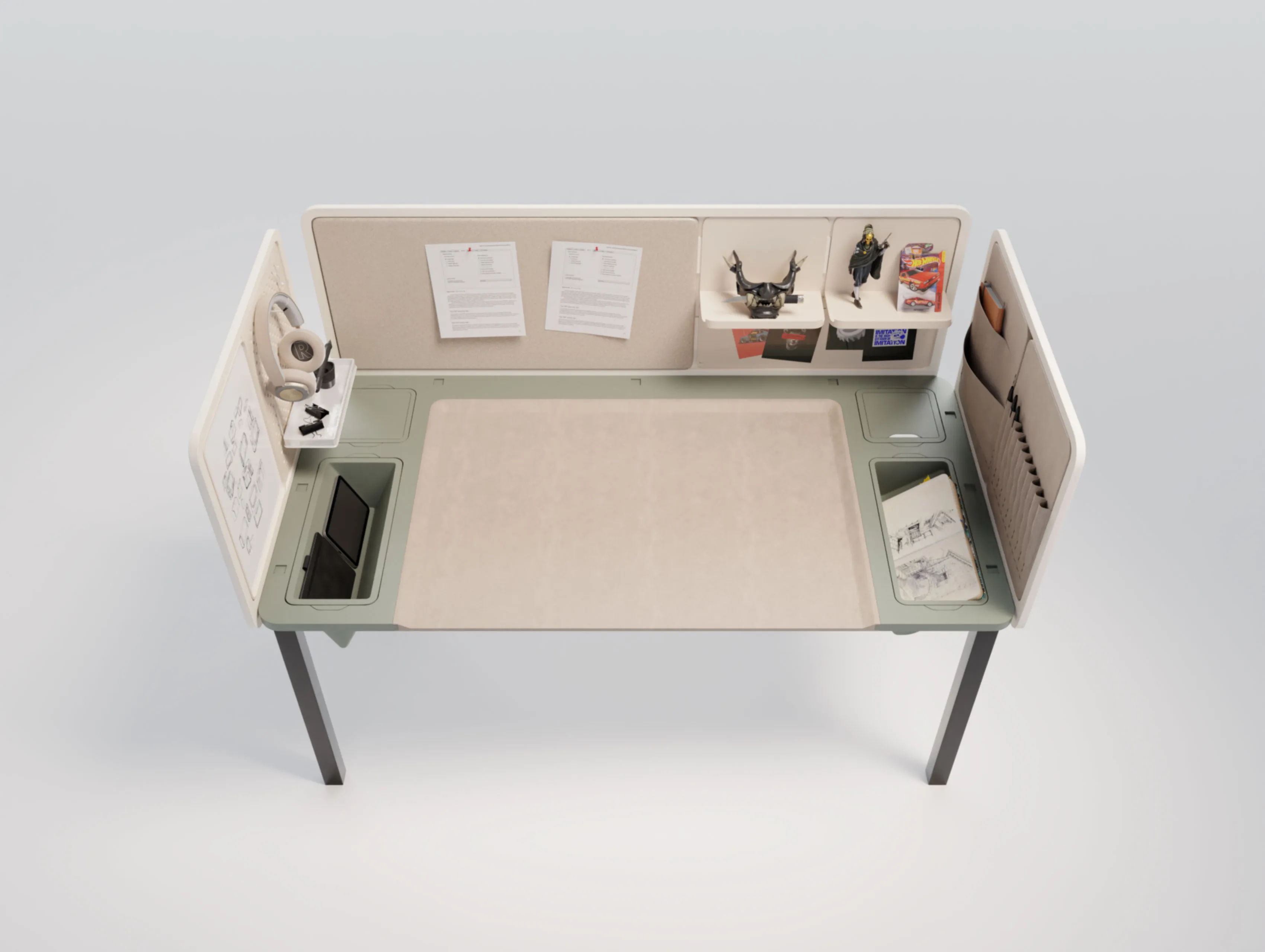 Creative desk, top-down view