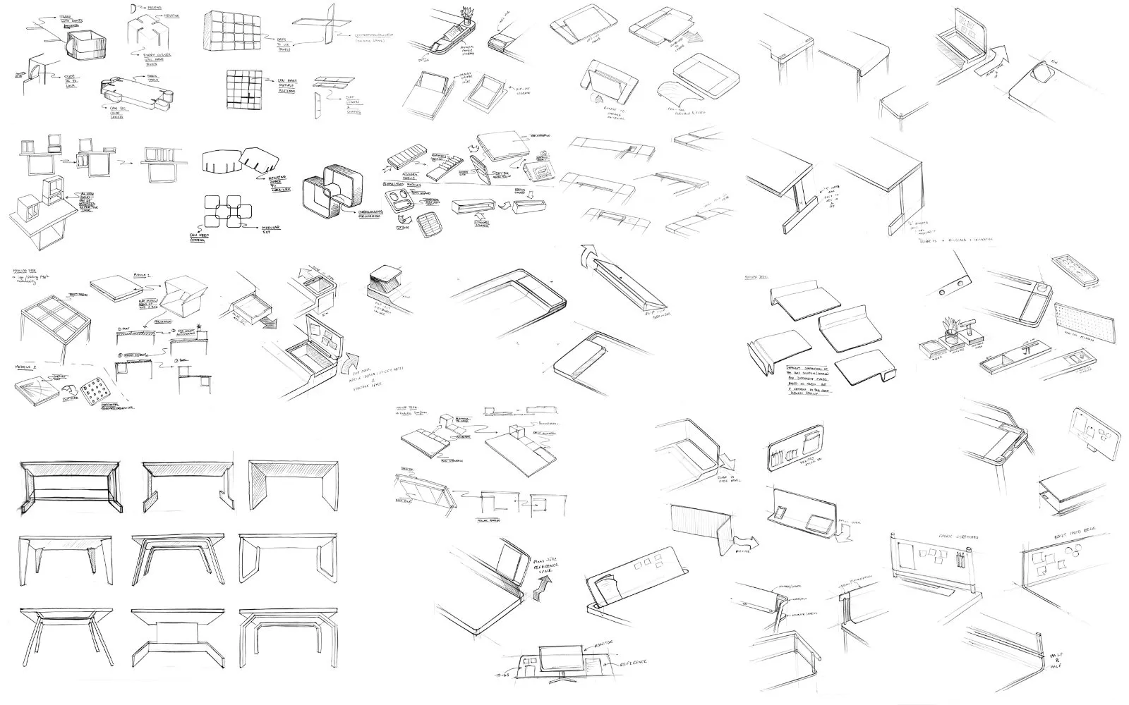 Sketch sheet exploring desk configurations