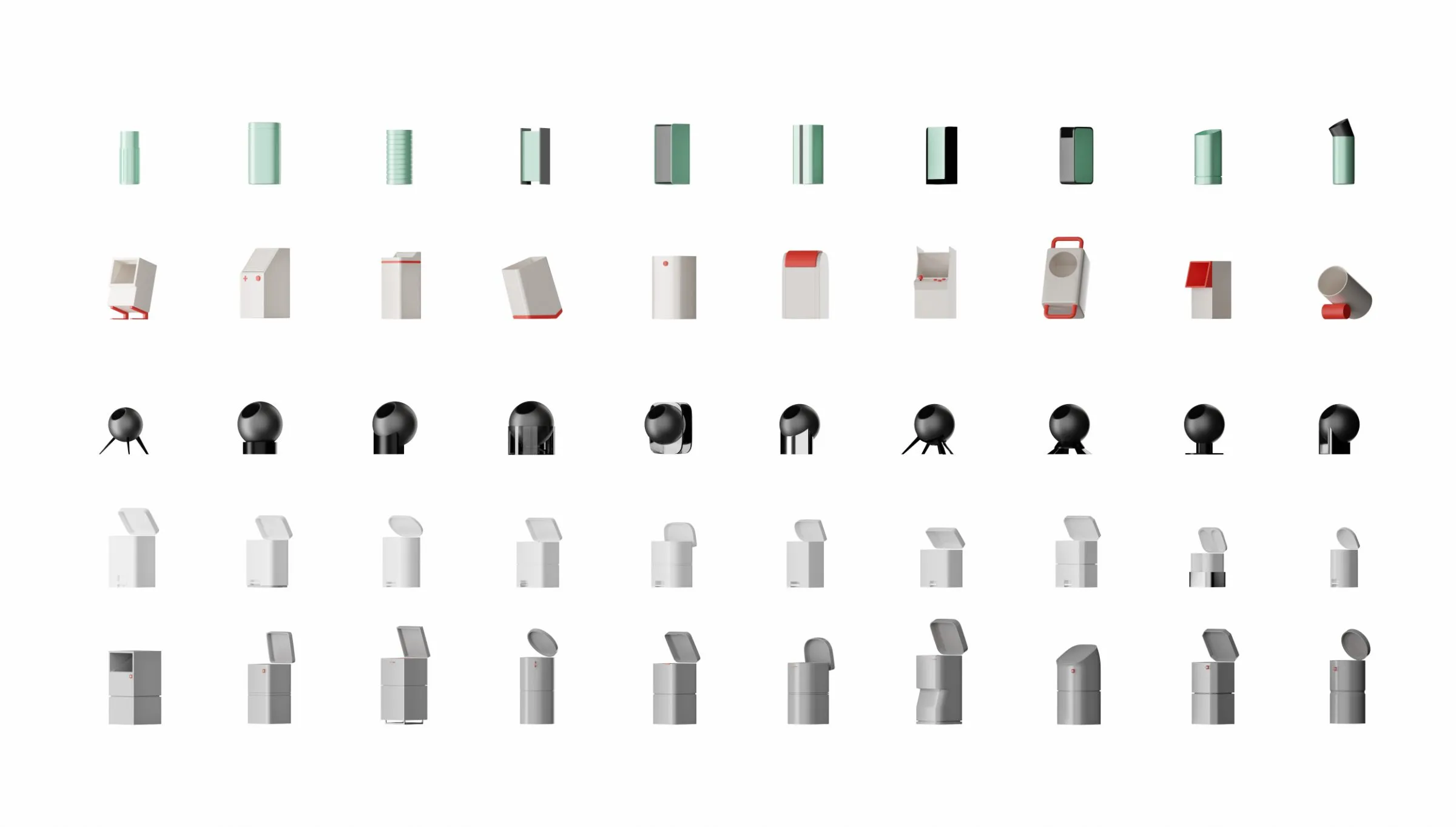 Grid of dustbin form studies in colour