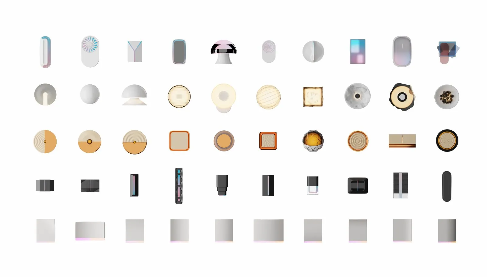 Grid of water heater form studies in colour