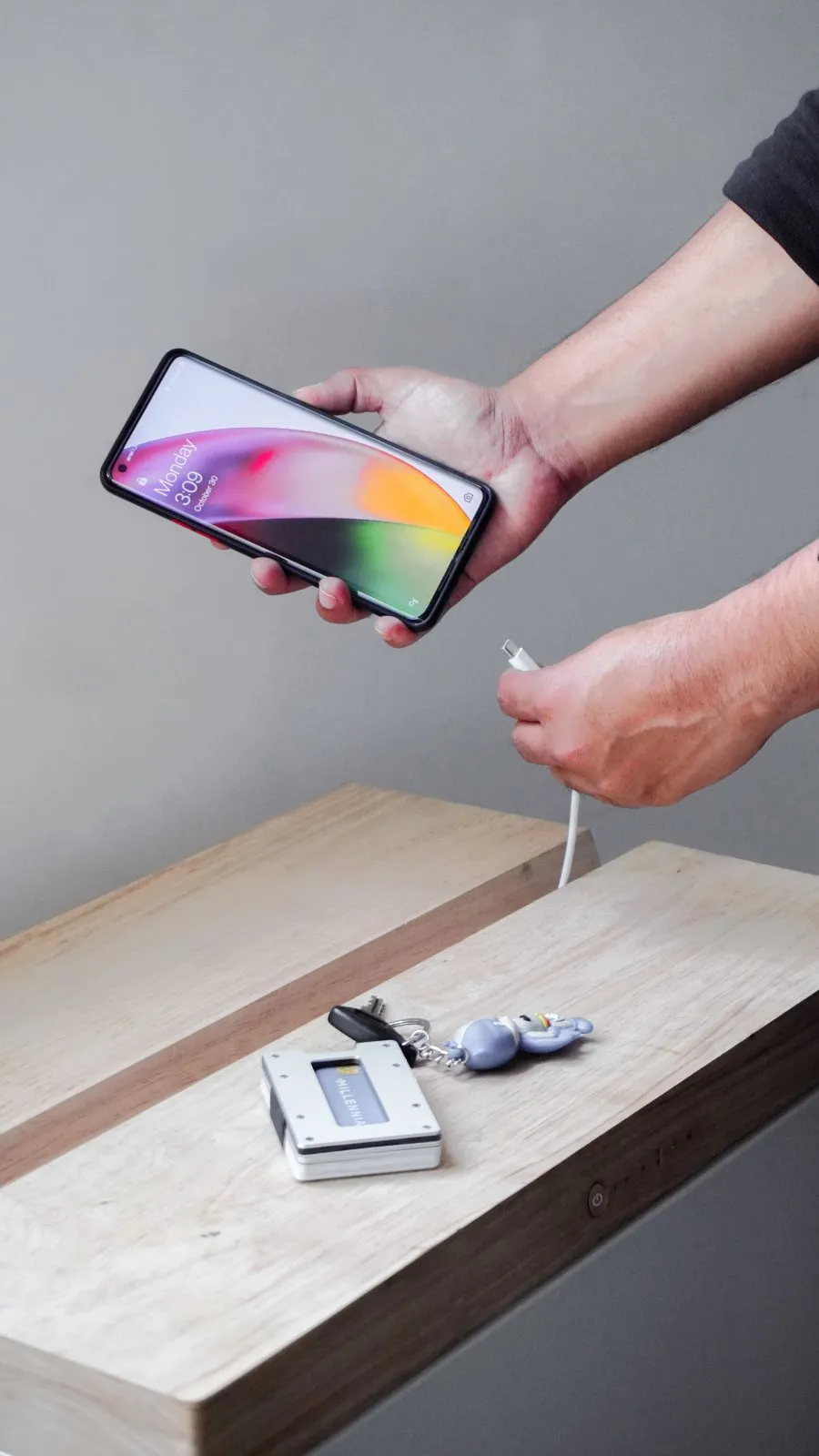 Charging a phone on the console top