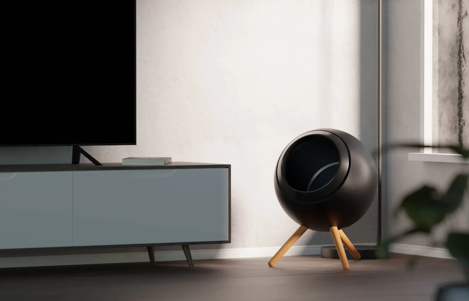 Sphere dustbin in a living room