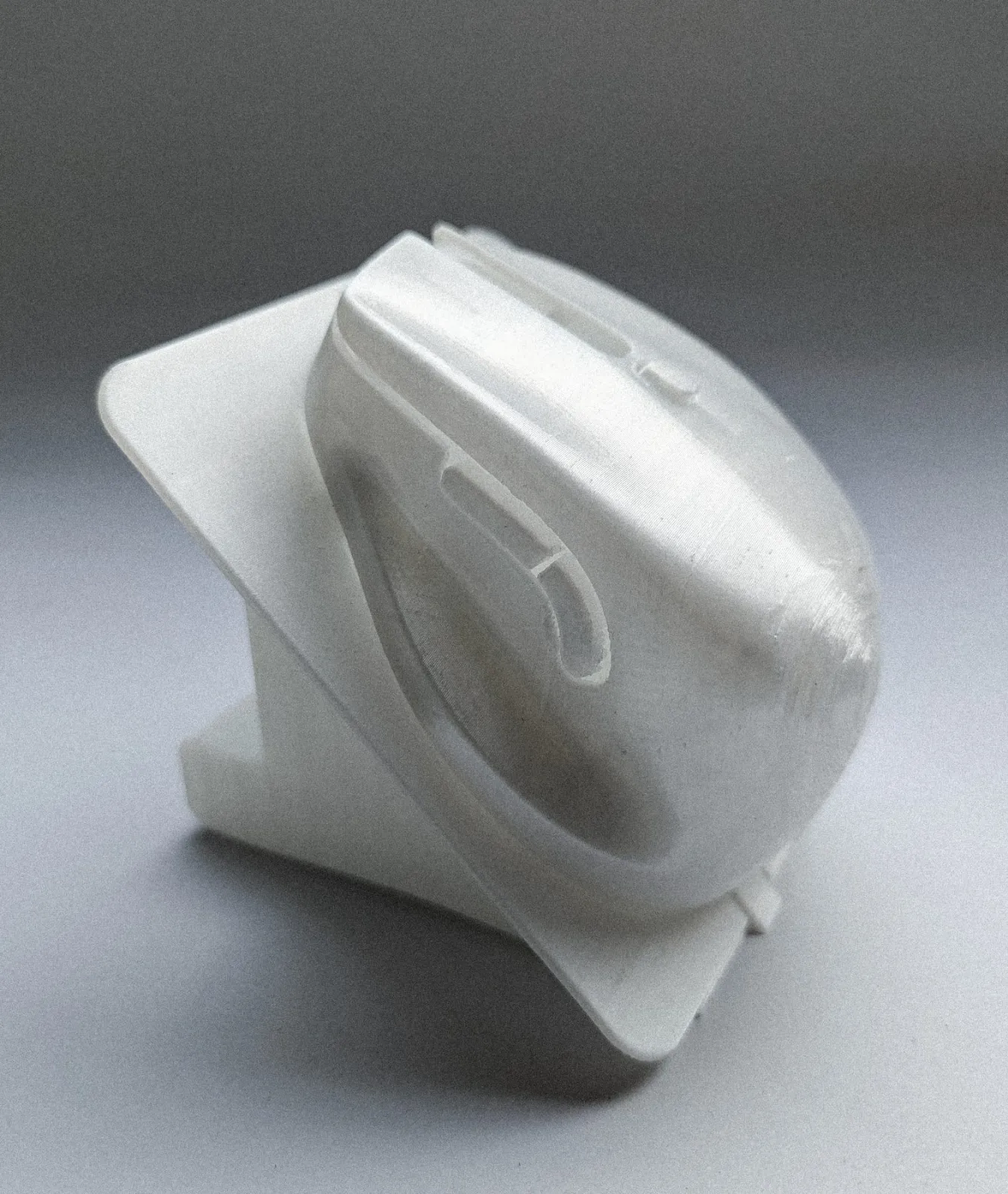 Printed shell with its supports still attached
