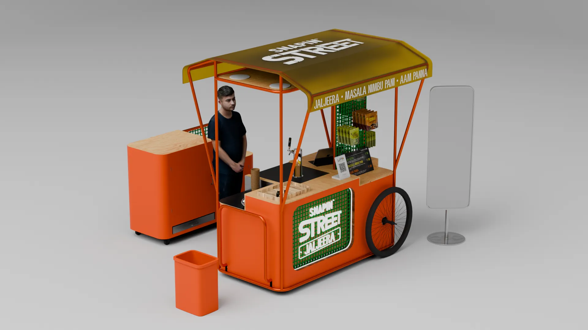 Cart in use, attendant at the serving side