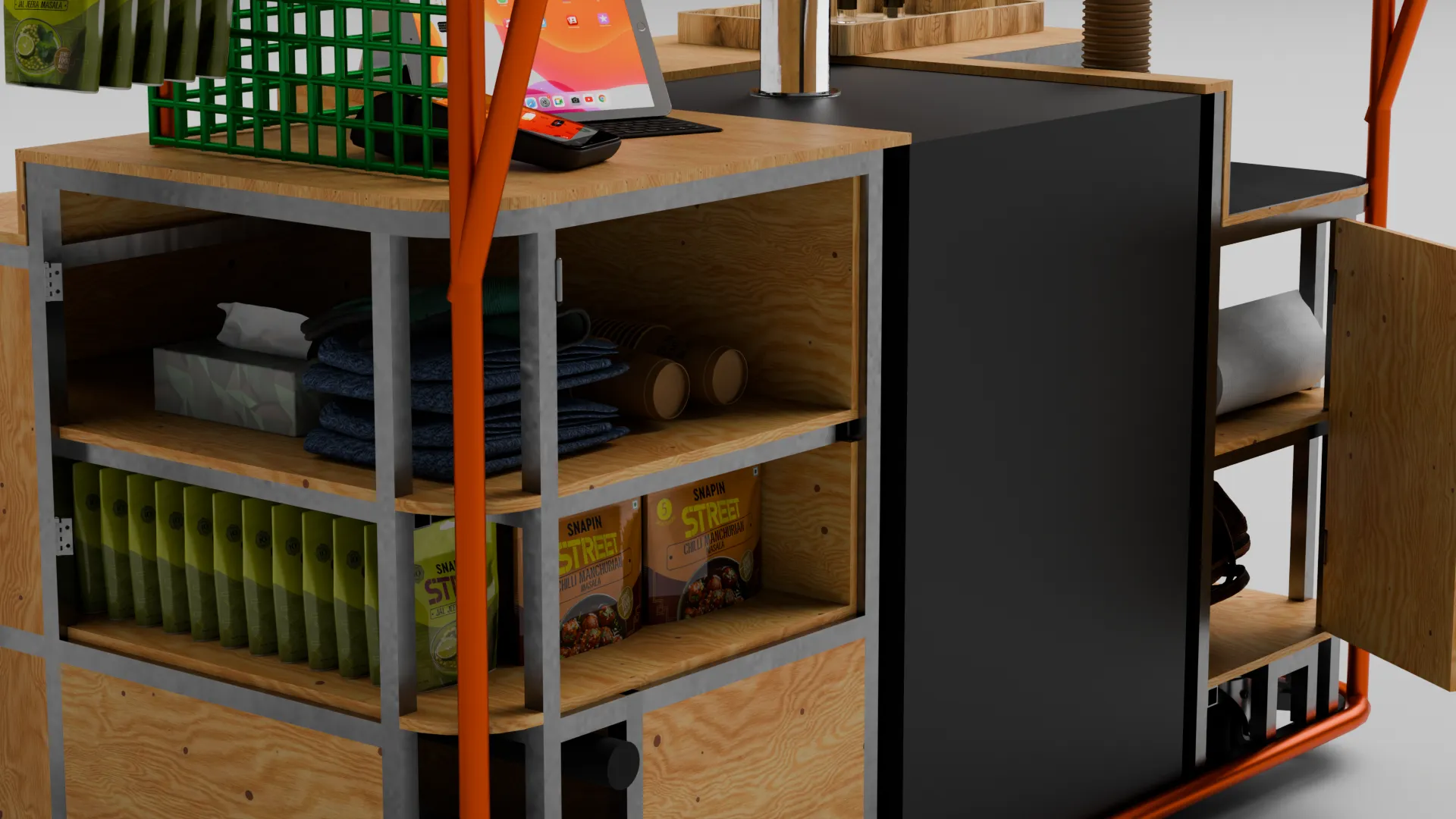 Stock shelves loaded with pouches and sachets
