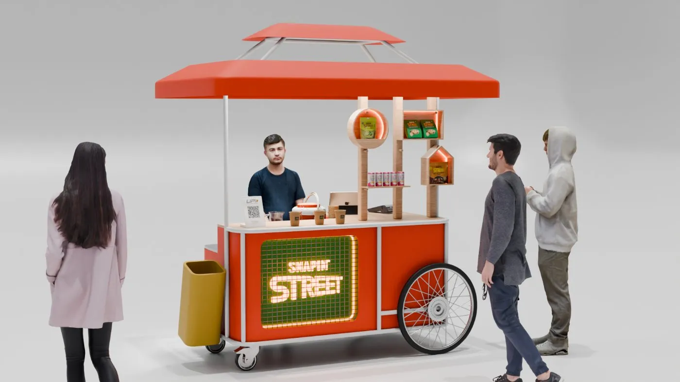 Kiosk in context with passers-by