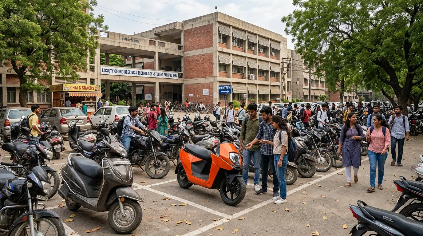 Scooter in university parking lot