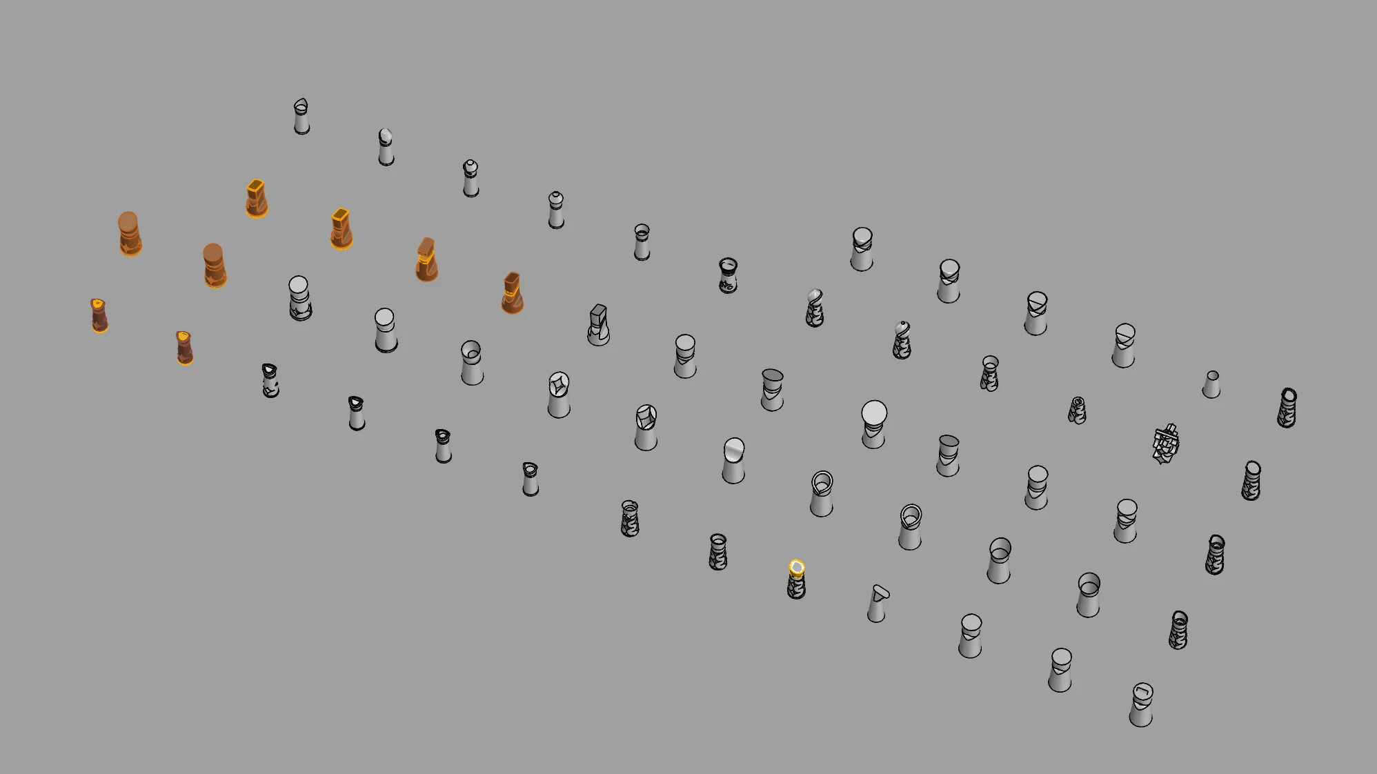 CAD screenshot of every piece variation laid out